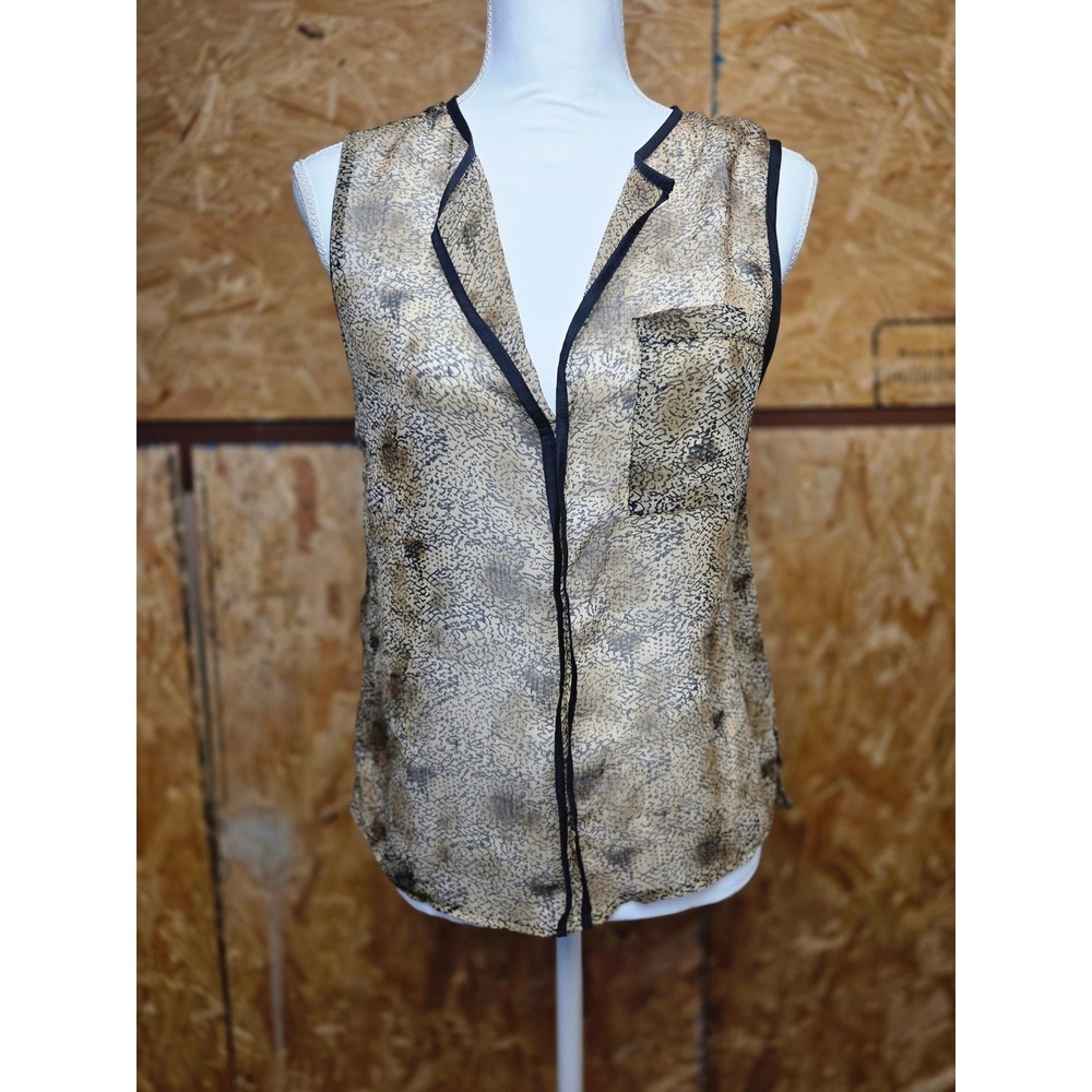 WGB by Walter G Baker Womens Tan Black Abstract Print Sleeveless V-Neck Top S